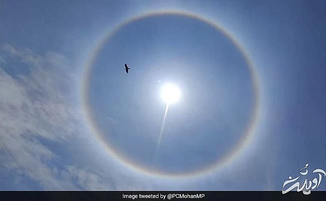 صحنه نادر پدیدارشدن رنگین کمان به دور خورشید!